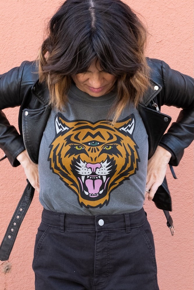 the "cosmic tiger" graphic tee on vintage black